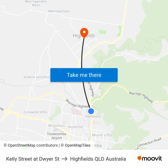 Kelly Street at Dwyer St to Highfields QLD Australia map