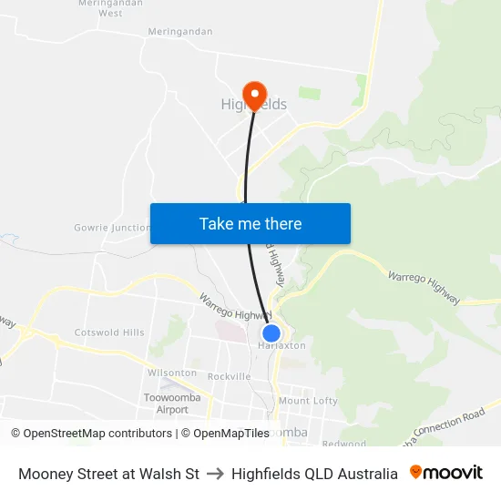 Mooney Street at Walsh St to Highfields QLD Australia map