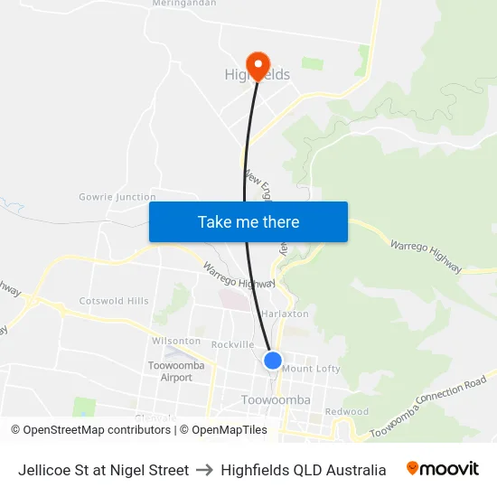 Jellicoe St at Nigel Street to Highfields QLD Australia map