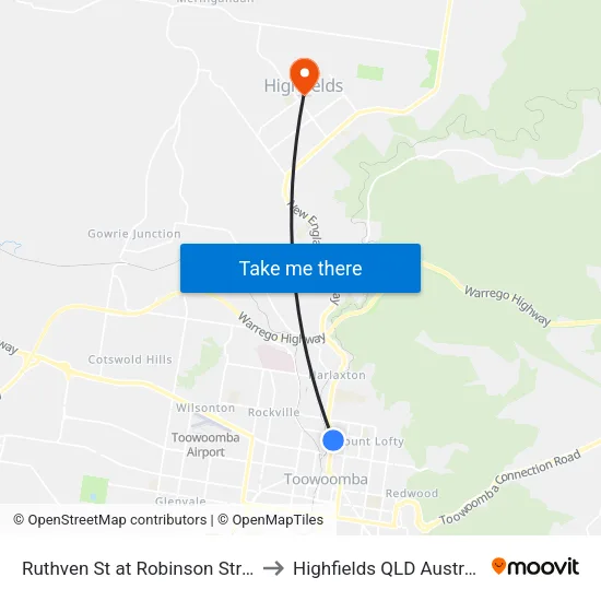 Ruthven St at Robinson Street to Highfields QLD Australia map