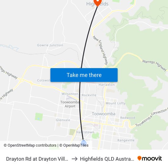 Drayton Rd at Drayton Villas to Highfields QLD Australia map