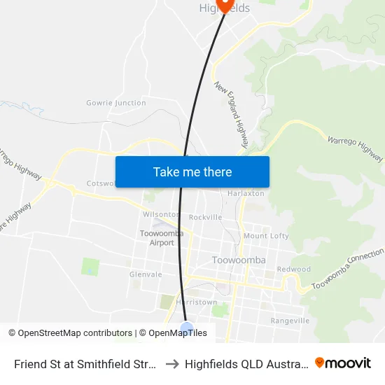 Friend St at Smithfield Street to Highfields QLD Australia map