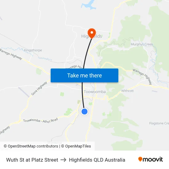 Wuth St at Platz Street to Highfields QLD Australia map