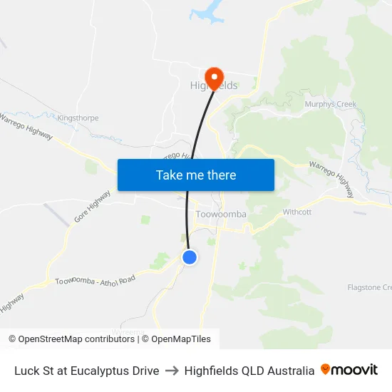 Luck St at Eucalyptus Drive to Highfields QLD Australia map