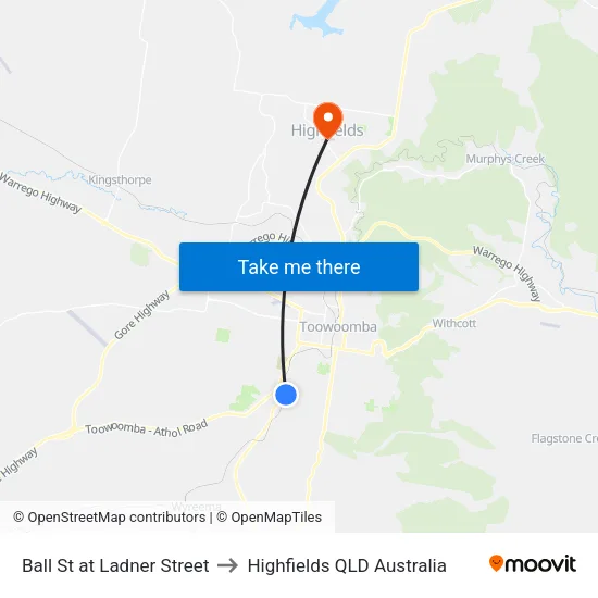 Ball St at Ladner Street to Highfields QLD Australia map
