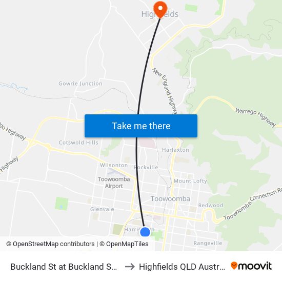 Buckland St at Buckland South to Highfields QLD Australia map