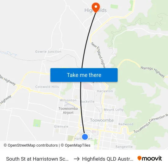 South St at Harristown School to Highfields QLD Australia map