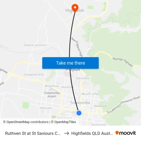 Ruthven St at St Saviours College to Highfields QLD Australia map