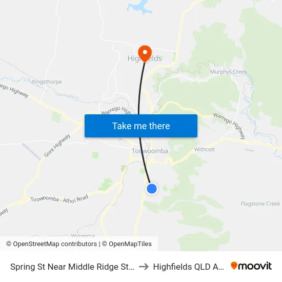 Spring St Near Middle Ridge State School to Highfields QLD Australia map