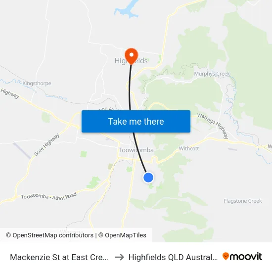 Mackenzie St at East Creek to Highfields QLD Australia map