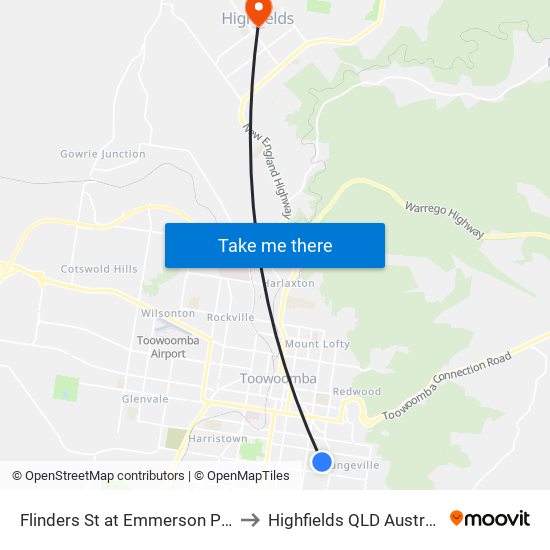 Flinders St at Emmerson Park to Highfields QLD Australia map