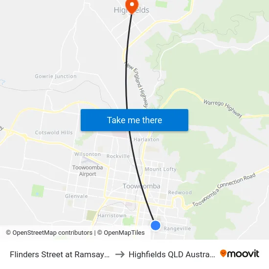 Flinders Street at Ramsay St to Highfields QLD Australia map