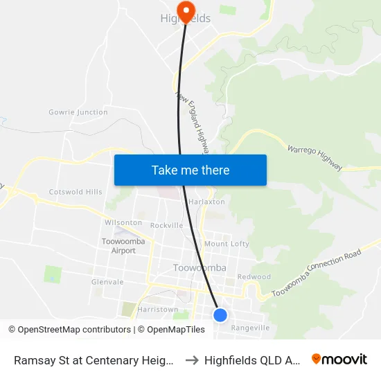 Ramsay St at Centenary Heights School to Highfields QLD Australia map