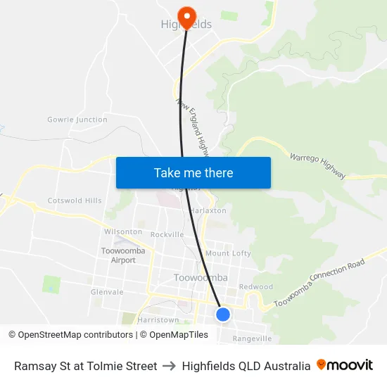 Ramsay St at Tolmie Street to Highfields QLD Australia map