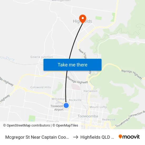 Mcgregor St Near Captain Cook Reserve Hnr to Highfields QLD Australia map