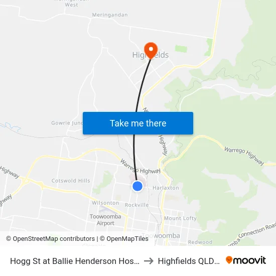 Hogg St at Ballie Henderson Hospital Hail 'N' Ride to Highfields QLD Australia map