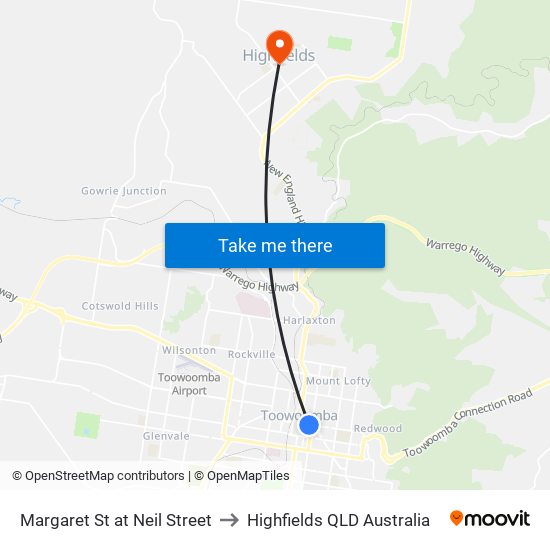 Margaret St at Neil Street to Highfields QLD Australia map