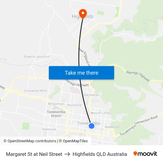 Margaret St at Neil Street to Highfields QLD Australia map