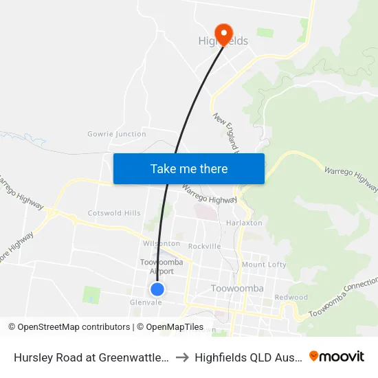 Hursley Road at Greenwattle Street to Highfields QLD Australia map