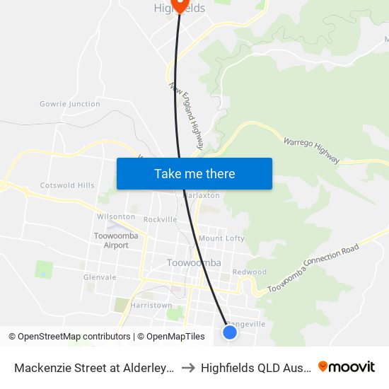 Mackenzie Street at Alderley Street to Highfields QLD Australia map