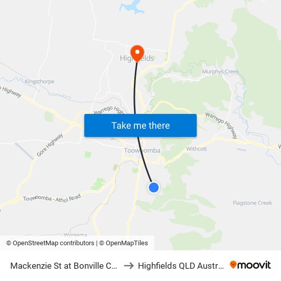 Mackenzie St at Bonville Court to Highfields QLD Australia map