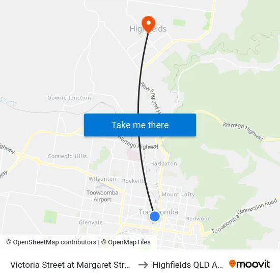 Victoria Street at Margaret Street (Stop A) to Highfields QLD Australia map