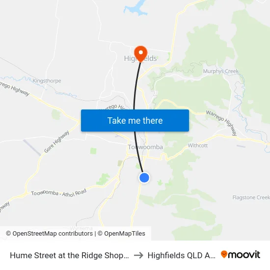 Hume Street at the Ridge Shopping Centre to Highfields QLD Australia map