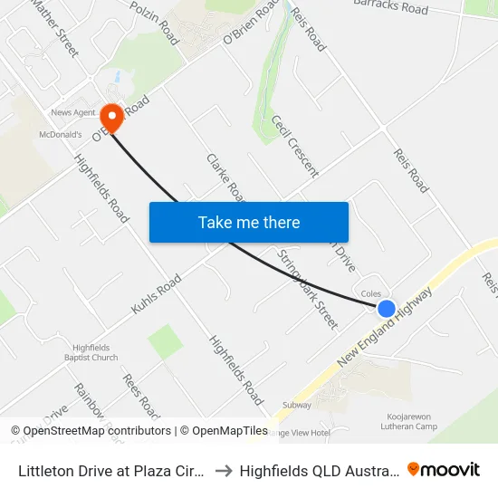 Littleton Drive at Plaza Circle to Highfields QLD Australia map