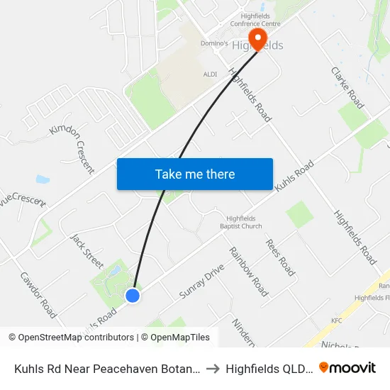 Kuhls Rd Near Peacehaven Botanic Park Hail N Ride to Highfields QLD Australia map