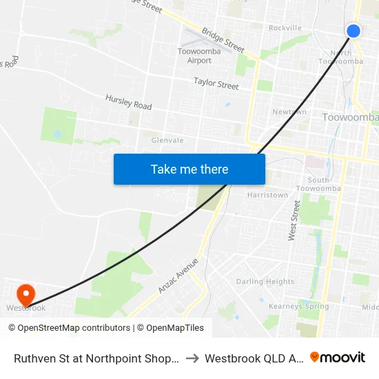 Ruthven St at Northpoint Shopping Centre to Westbrook QLD Australia map