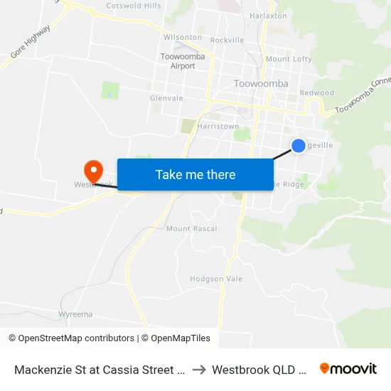 Mackenzie St at Cassia Street Hail 'N' Ride to Westbrook QLD Australia map