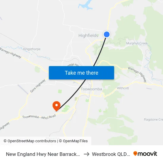New England Hwy Near Barracks Rd Hail 'N' Ride to Westbrook QLD Australia map