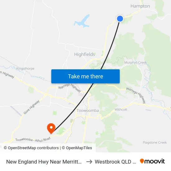 New England Hwy Near Merritts Creek Rd Hnr to Westbrook QLD Australia map