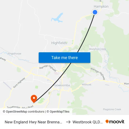 New England Hwy Near Brennan Rd Hail 'N' Ride to Westbrook QLD Australia map