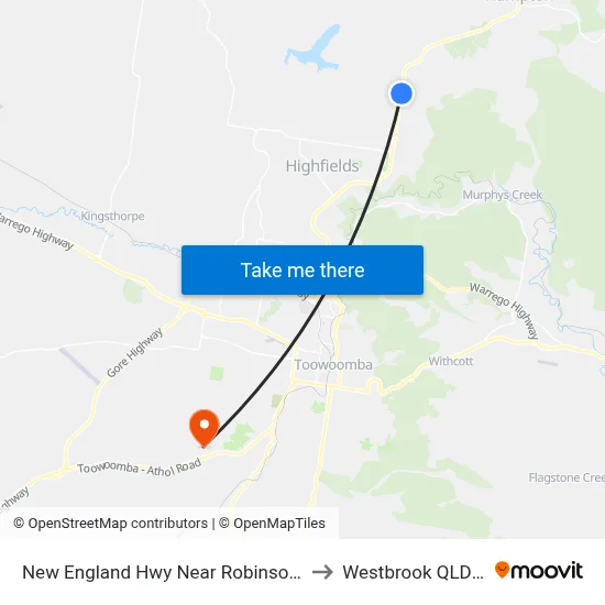 New England Hwy Near Robinson Rd Hail 'N' Ride to Westbrook QLD Australia map