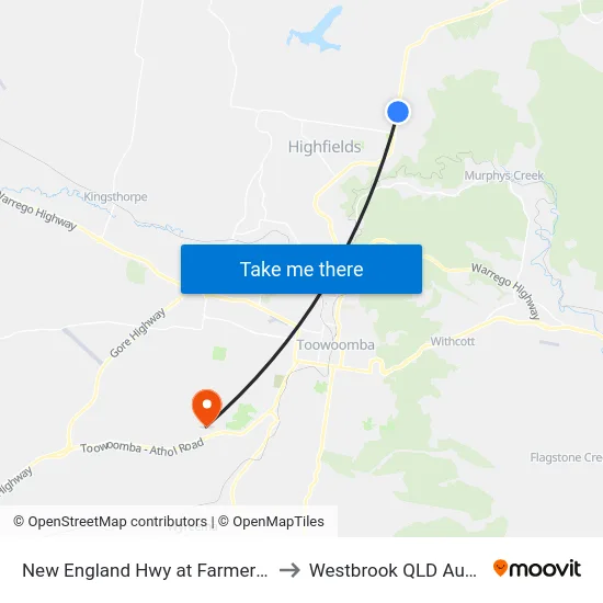 New England Hwy at Farmers Arms to Westbrook QLD Australia map