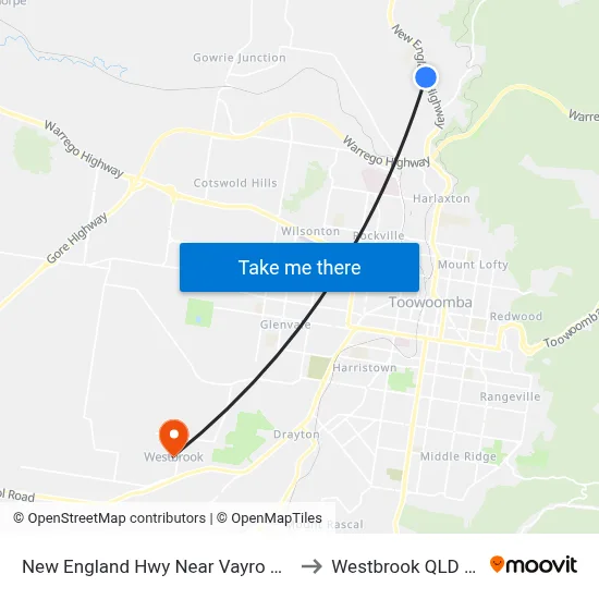 New England Hwy Near Vayro Rd Hail 'N' Ride to Westbrook QLD Australia map