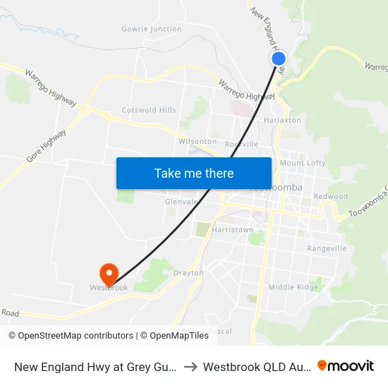 New England Hwy at Grey Gums Drive to Westbrook QLD Australia map