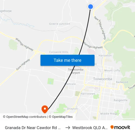 Granada Dr Near Cawdor Rd Hail 'N' Ride to Westbrook QLD Australia map