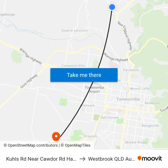 Kuhls Rd Near Cawdor Rd Hail 'N' Ride to Westbrook QLD Australia map