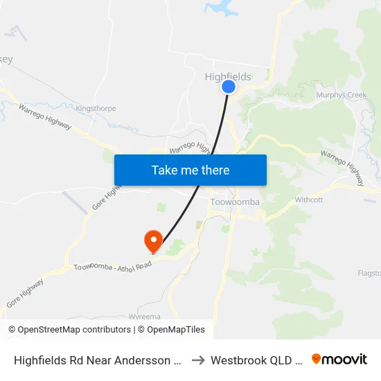 Highfields Rd Near Andersson Ct Hail 'N' Ride to Westbrook QLD Australia map
