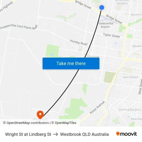 Wright St at Lindberg St to Westbrook QLD Australia map
