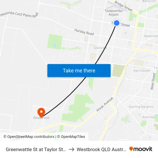 Greenwattle St at Taylor Street to Westbrook QLD Australia map