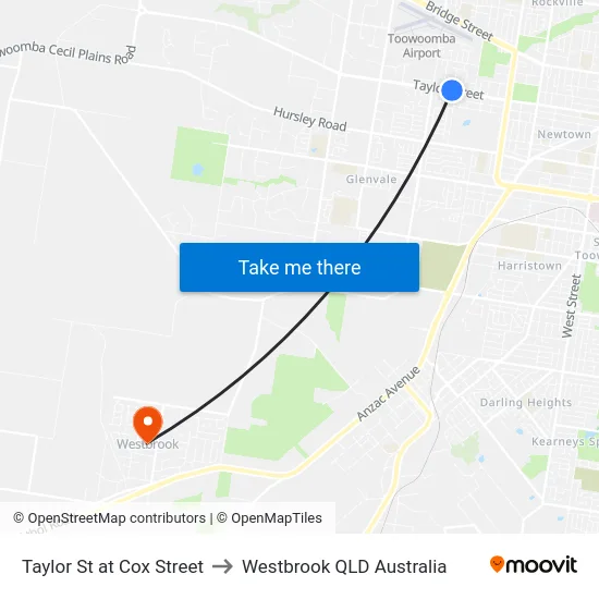 Taylor St at Cox Street to Westbrook QLD Australia map