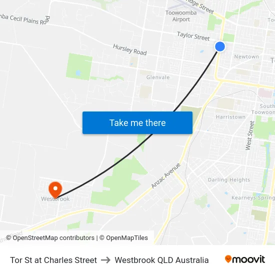 Tor St at Charles Street to Westbrook QLD Australia map