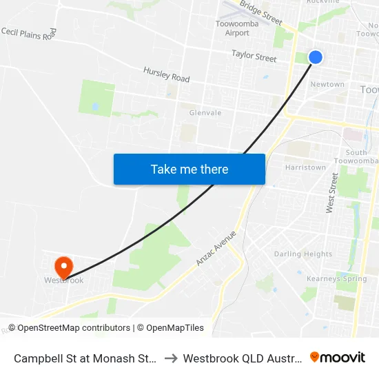 Campbell St at Monash Street to Westbrook QLD Australia map