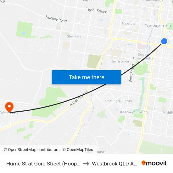 Hume St at Gore Street (Hooper Centre) to Westbrook QLD Australia map