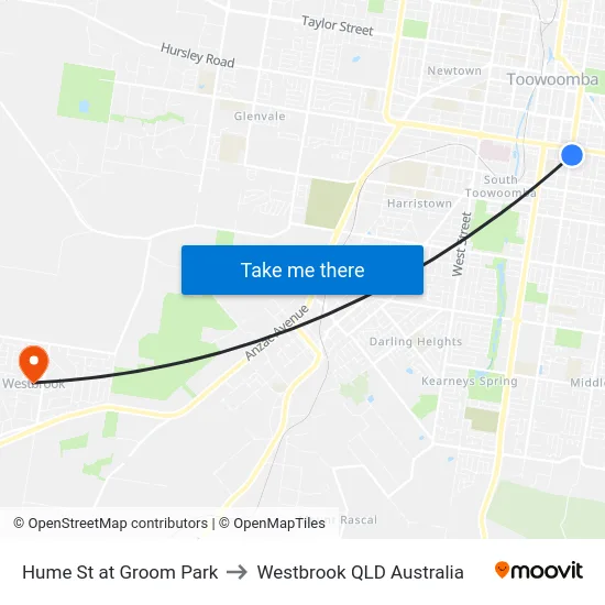 Hume St at Groom Park to Westbrook QLD Australia map