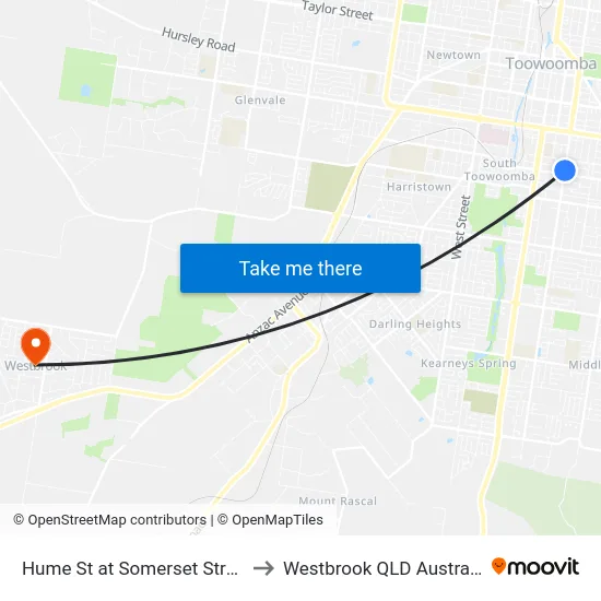 Hume St at Somerset Street to Westbrook QLD Australia map