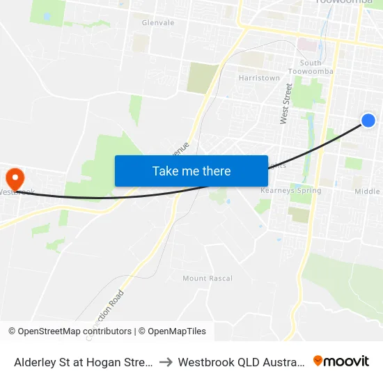 Alderley St at Hogan Street to Westbrook QLD Australia map